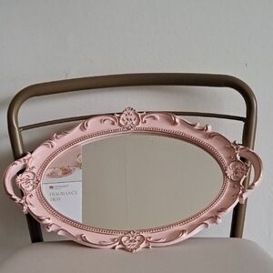 New!Ornate Pink Oval Vanity Mirror Tray